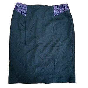 MARY KAY by TWINHILL Black Purple Detail Zip Back Pencil Skirt Womens Size 6